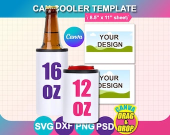 12oz 16oz Can Cooler Template, Beer Cooler Template, Bottle Cooler Template, Can Cooler Sublimation Template, Canva, SVG, DXF, Png, Psd