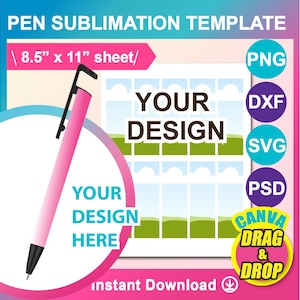 Pen Sublimation Template, SVG, DXF, Canva, Ms Word Docx, Png, Psd, 8.5x11 size sheet, Printable