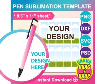 Pen Sublimation Template, SVG, DXF, Canva, Ms Word Docx, Png, Psd, 8.5x11 size sheet, Printable