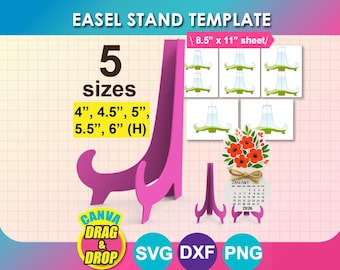 5 sizes Easel, Easel Stand Template, Easel Stand Cut File , SVG, DXF, Canva, Png, Psd
