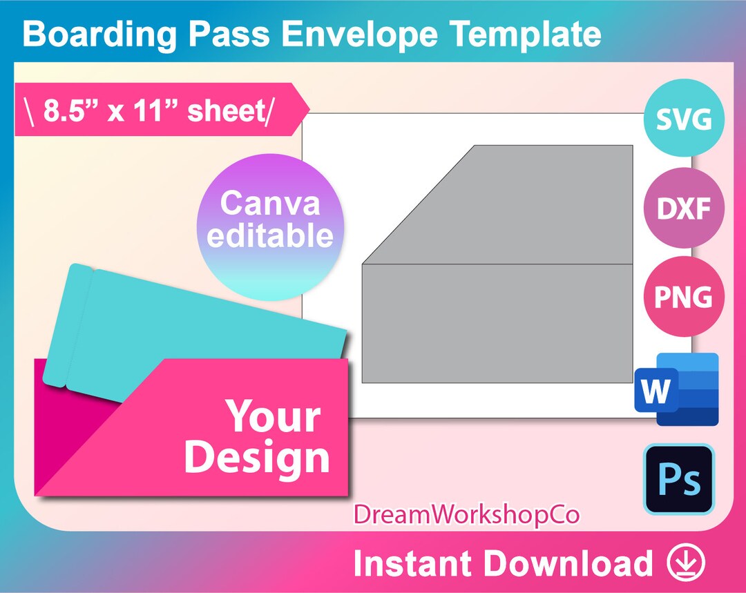 Boarding Pass Envelope Template, Ms Word, Canva, PSD, PNG, SVG, Dxf, 8