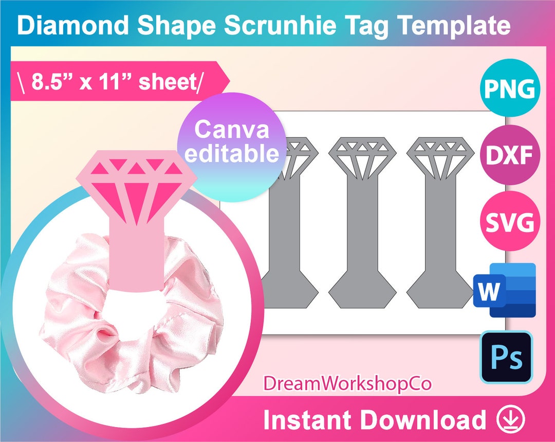 Diamond Scrunchie Tag Template SVG Canva DXF Ms Word Docx - Etsy