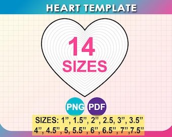 14 Sizes, Heart Oultine Template, Heart label, Cut out, Kids Crafts, Classroom Decor, PNG, PDF (Instant Download)