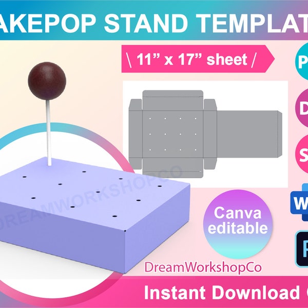 Cake Pop Stand Vorlage, Cake Pop Stand Box Vorlage, PSD, SVG, DXF, Canva, Ms Word Docx, Png, 11 "x 17" Blatt, Printable."