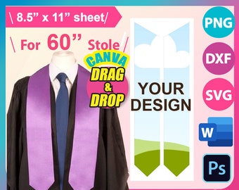 60&quot; Stole Template, Graduation Stole Template, Stole Template SVG PSD, Canva, DXF, Publisher Png, Printable