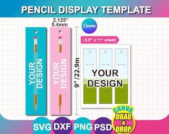 Pencil Display Card Template, Pencil Sleeve Template, Canva, SVG, DXF, PNG (Digital Download)