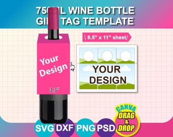 Wine Tag Template: Canva, SVG, DXF, PNG, Psd, Drag & Drop (Digital Download)