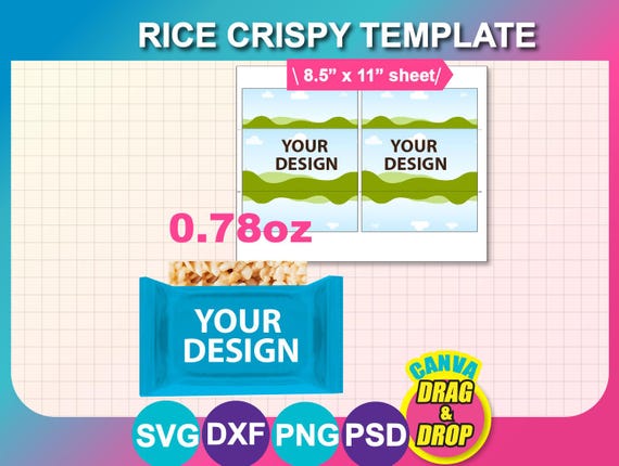Rice Crispy Wrapper Template, , Canva, SVG, DXF, Psd, Png, Digital Download, 8.5"x11" sheet