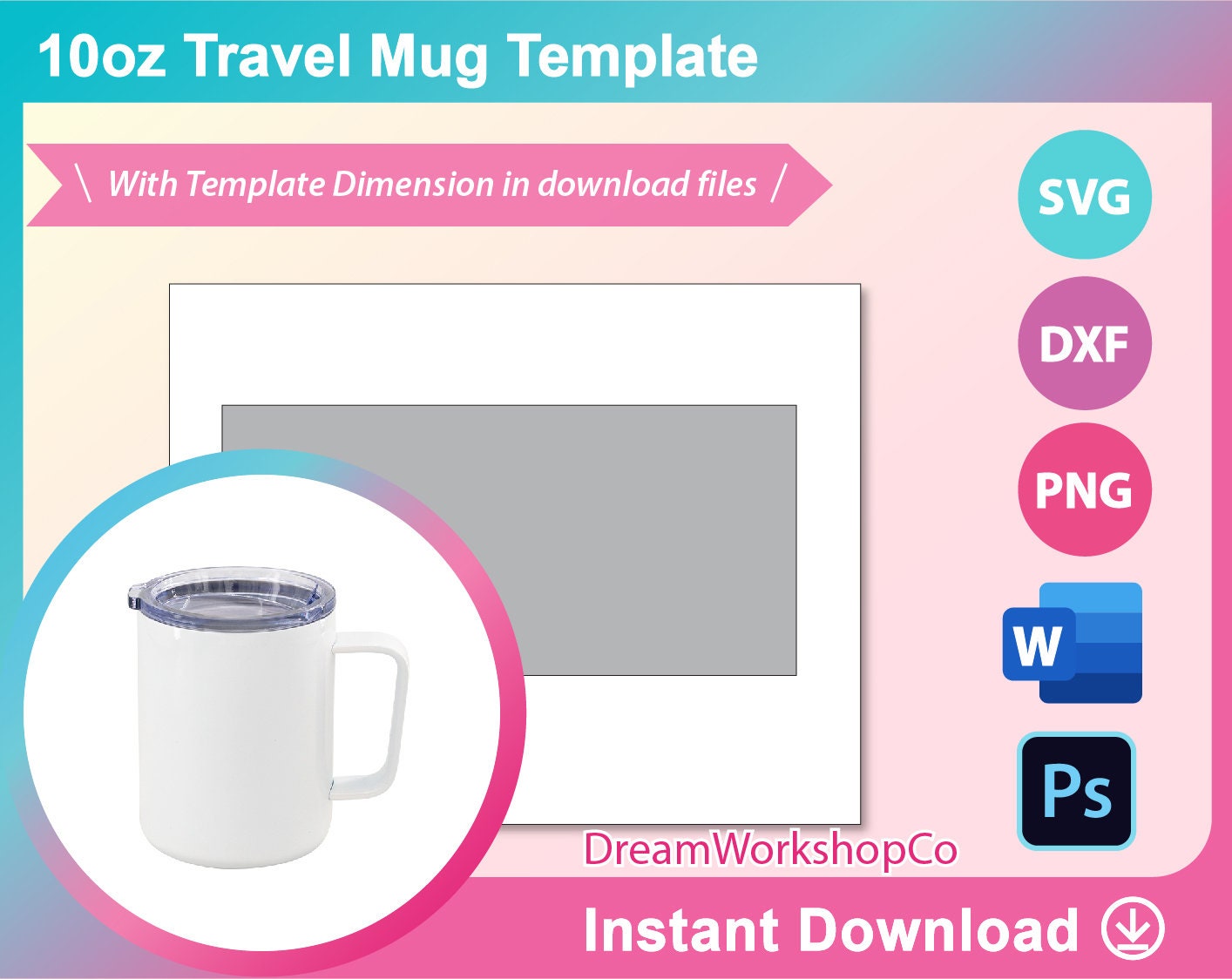 10oz Travel Mug Template Coffee Tumbler Sublimation Etsy