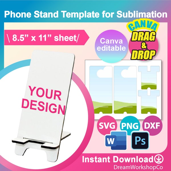 Mobile Phone Stand Template, Phone Stand Template for sublimation, Canva, SVG, Dxf, Ms Word docx, Png, PSD, 8.5"x11" sheet