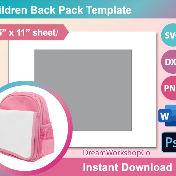 Kids Lunch Pack Template, Kids Backpack Template, kid’s lunch bag Sublimation Template, SVG, DXF, Ms Word Docx, Png, Psd, Letter size sheet