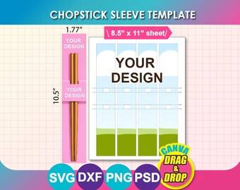 Chopstick Sleeve Template, Canva (svg, dxf, png, psd, docx) (8.5x11" Sheet)