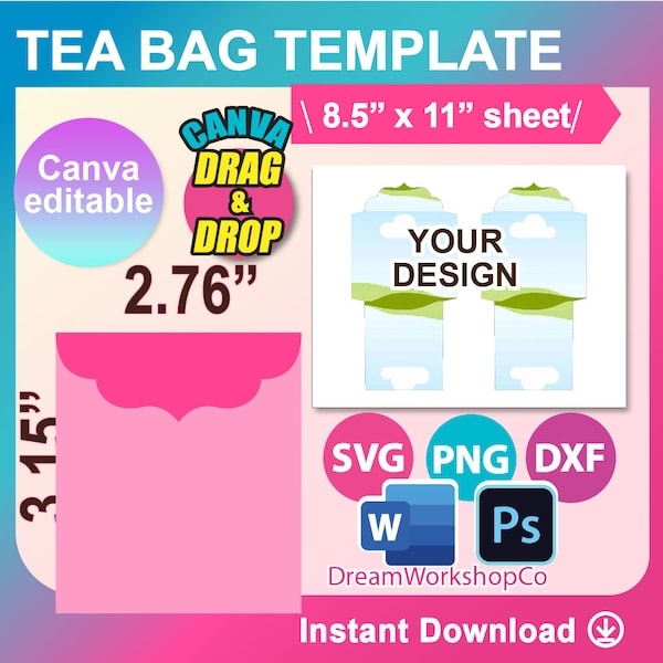 Modèle d'enveloppe de sachet de thé, modèle de paquet de graines, Canva, Ms word, PSD, PNG, SVG, Dxf, feuille de 8,5 x 11", imprimable, téléchargement immédiat