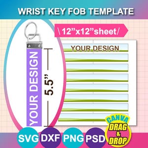 Chaîne de porte-clés de 1 pouce de largeur, modèle de chaîne de porte-clés Canva, SVG, DXF, MS Word Docx, Png, Psd, feuille de 12 x 12 po, imprimable