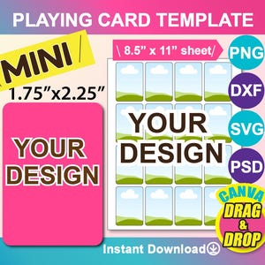 Mini Playing Card Template Miniature Playing Card, Canva, DXF, SVG, Png, Psd, 8.5"x11" sheet, Printable, Instant Download