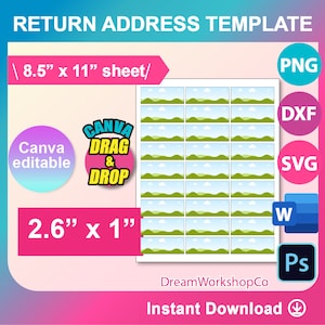 Return Address Labels, Standard address template, Canva, SVG, DXF, Ms Word Docx, Png, PSD, 8.5&quot;x11&quot; sheet, Printable