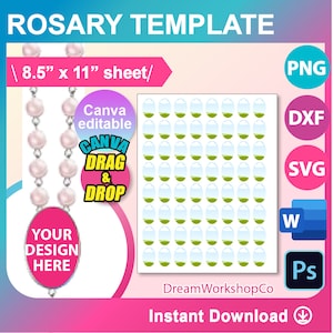 Rosary Sublimation Template, Rosary template, Canva, SVG, DXF, Ms Word docx, Png, Psd, 8.5&quot;x11&quot; sheet, Printable, Instant Download