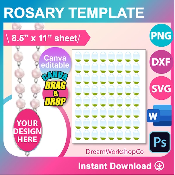 Rosary Sublimation Template, Rosary template, Canva, SVG, DXF, Ms Word docx, Png, Psd, 8.5"x11" sheet, Printable, Instant Download