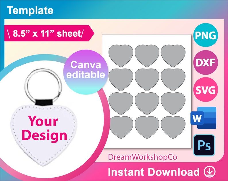 Heart Keychain Template Sublimation Template Bifold Wallet Etsy