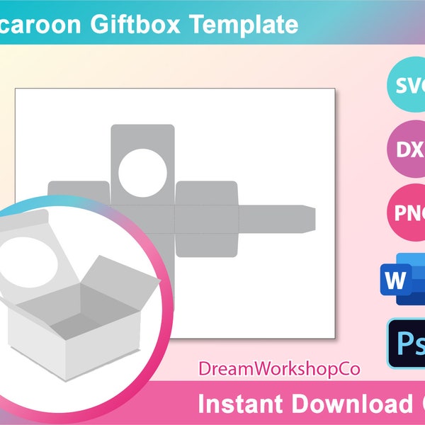 Macaron Gift Box Template, Favor Box Template, Wedding Favor Box Template, Ms word, PSD, PNG, SVG, Dxf, 8.5x11"sheet, Printable