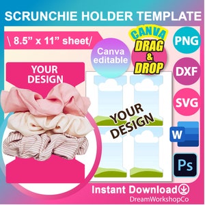 Scrunchie Display Card Template SVG, DXF, Ms Word Docx, Png, Psd, Sublimation 8,5 "x 11" Blatt