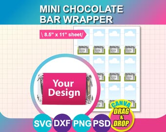 Mall för minichokladpapper, mall för minigodispapper, SVG, DXF, Ms Word Docx, Png, Psd, ark 8,5"x11", utskrivbar