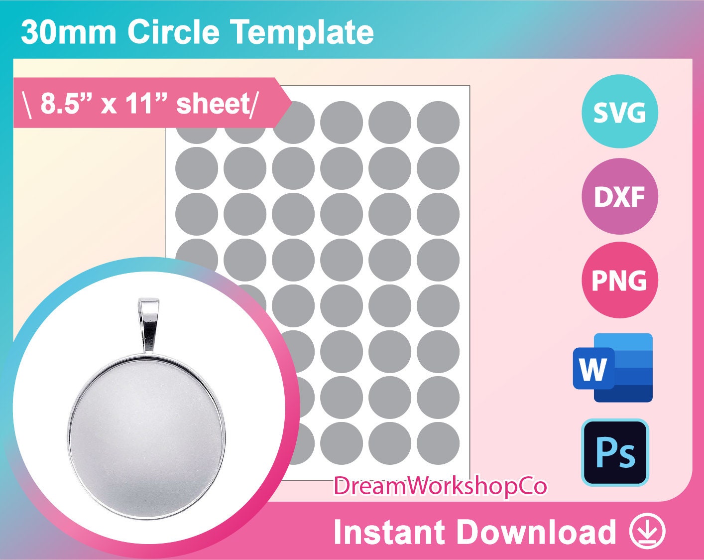 30mm Circle Template, Collage Circle Template SVG, DXF, Ms Word Docx ...