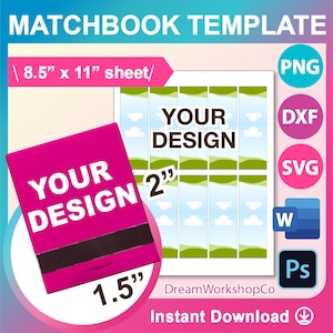 Matchbook Template,  Match Book SVG, Canva, DXF, Ms Word DOCX, Png, Psd, 8.5"x11" sheet, Printable