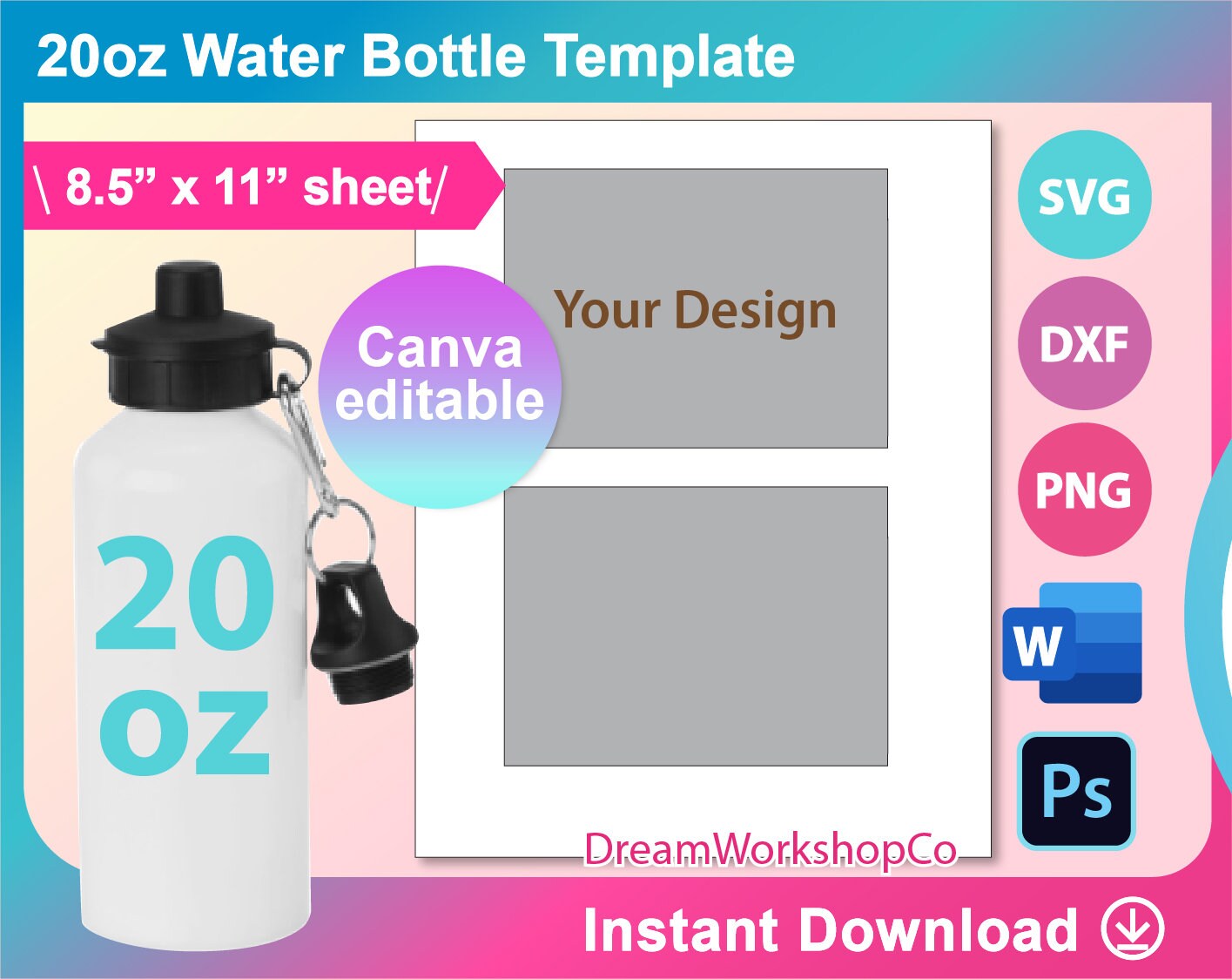 Water bottle template word