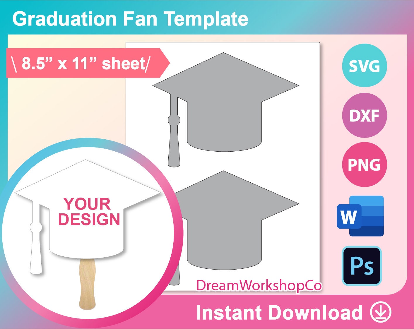 Graduation Paddle Fan Template PSD SVG DXF Ms Word Docx Etsy Graduation Paddle Fan Template PSD SVG DXF Ms Word Docx Etsy