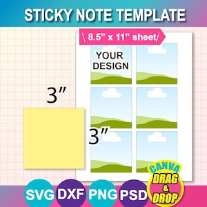 Sticky Note Template: Canva, SVG, Dxf, Png, Digital Download, 8.5x11" Sheet