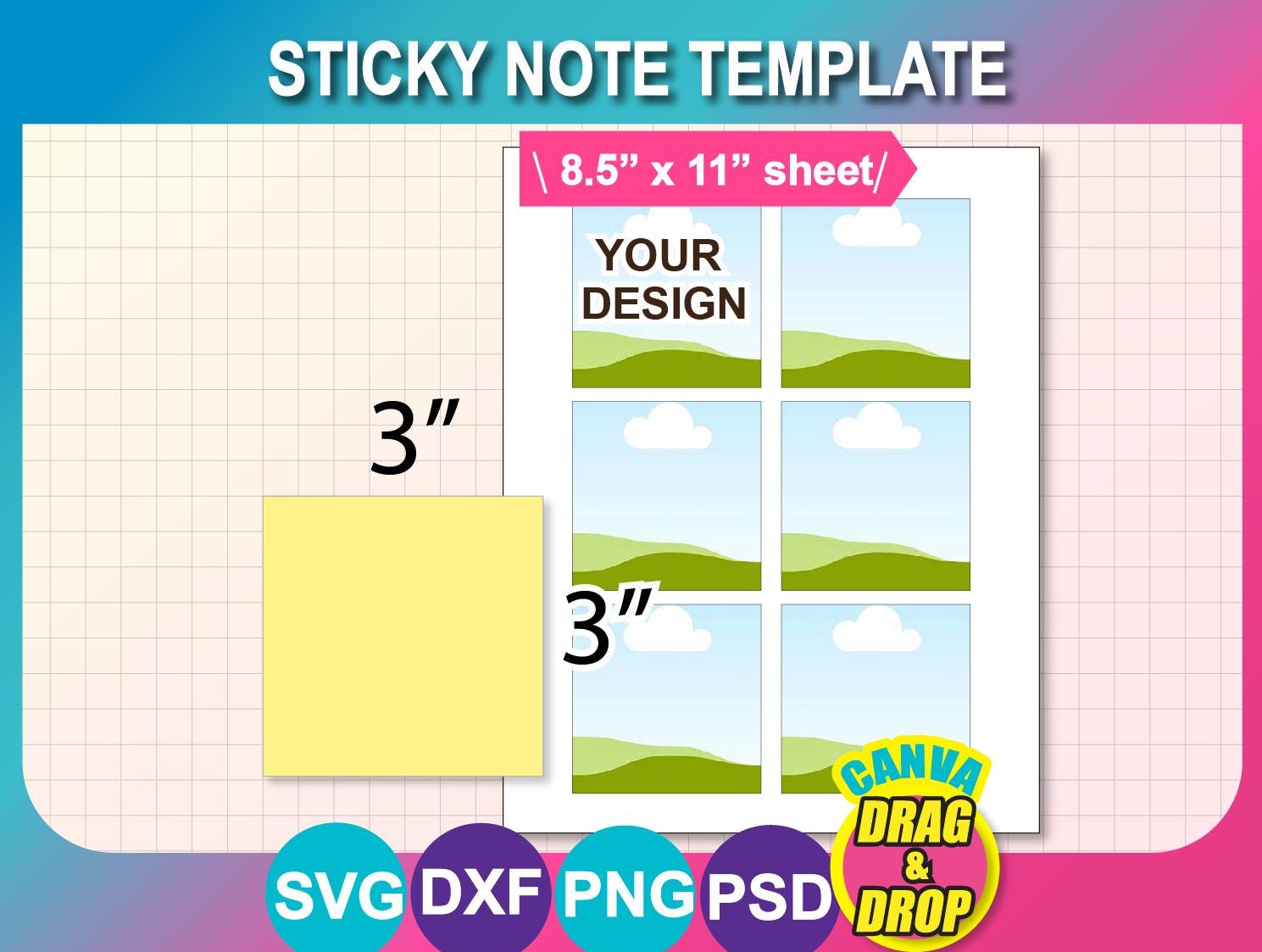 Sticky Note Template: Canva, SVG, Dxf, Png, Digital Download, 8.5x11 ...