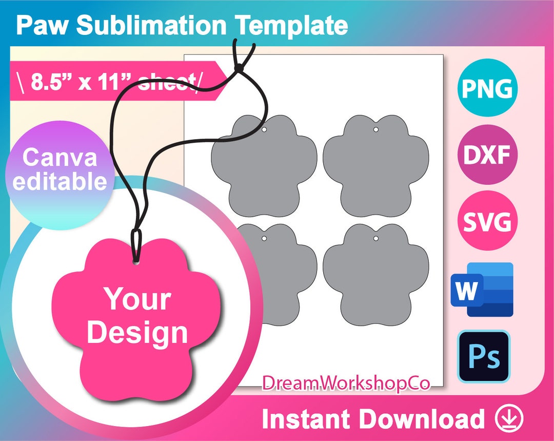 Paw Ornament Template Gift Tag Template SVG DXF Ms Word - Etsy