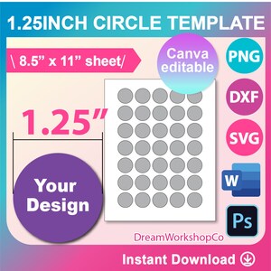 1.25 Circle Template, Multipurpose Labels Template, SVG, Canva, DXF, Ms ...