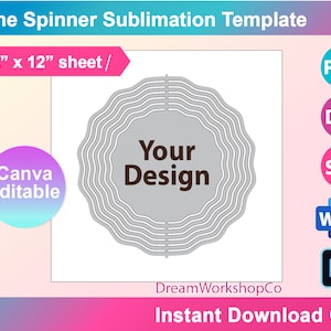 Wind Spinner template, sublimation template, SVG, Ornament Box, Canva, DXF, Ms Word Docx, Png, Psd, Printable, 12x12