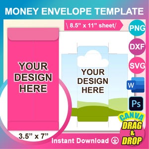 Geld Umschlag Vorlage, Geld Halter Vorlage, Schnittdatei, Canva, SVG, Frau Wort, PNG, SVG, Dxf, 8,5x11 Zoll Blatt, Printable, Instant Download