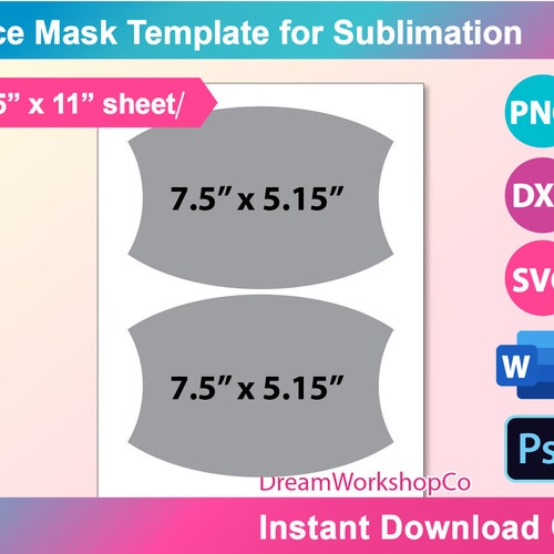 Face Mask Template Face Mask Template for Sublimation Ms Etsy