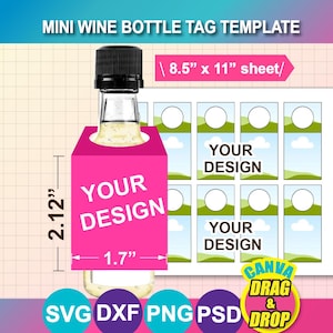 1.7oz Mini Wine Bottle Tag Template: SVG, Canva, PNG, PSD (Digital Download)