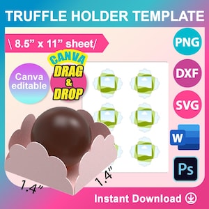 Scalloped Truffle Holder Template, SVG, DXF, Canva, Ms Word Docx, Png, PSD, 8.5&quot;x11&quot; sheet, Printable