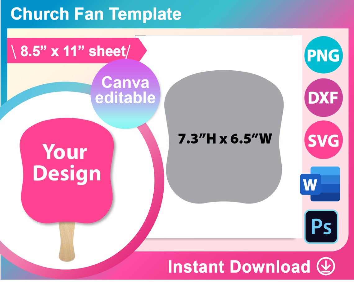 Church Fan Paddle Fan Template Canva PSD SVG DXF Ms Word Etsy