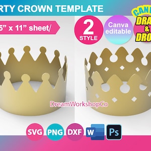 Kings Crown Party hat Template, SVG, DXF, Ms Word Docx, Png, Psd, 8.5&quot;x11&quot; sheet, Printable