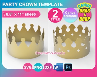 Kings Crown Party hat Template, SVG, DXF, Ms Word Docx, Png, Psd, 8.5"x11" sheet, Printable