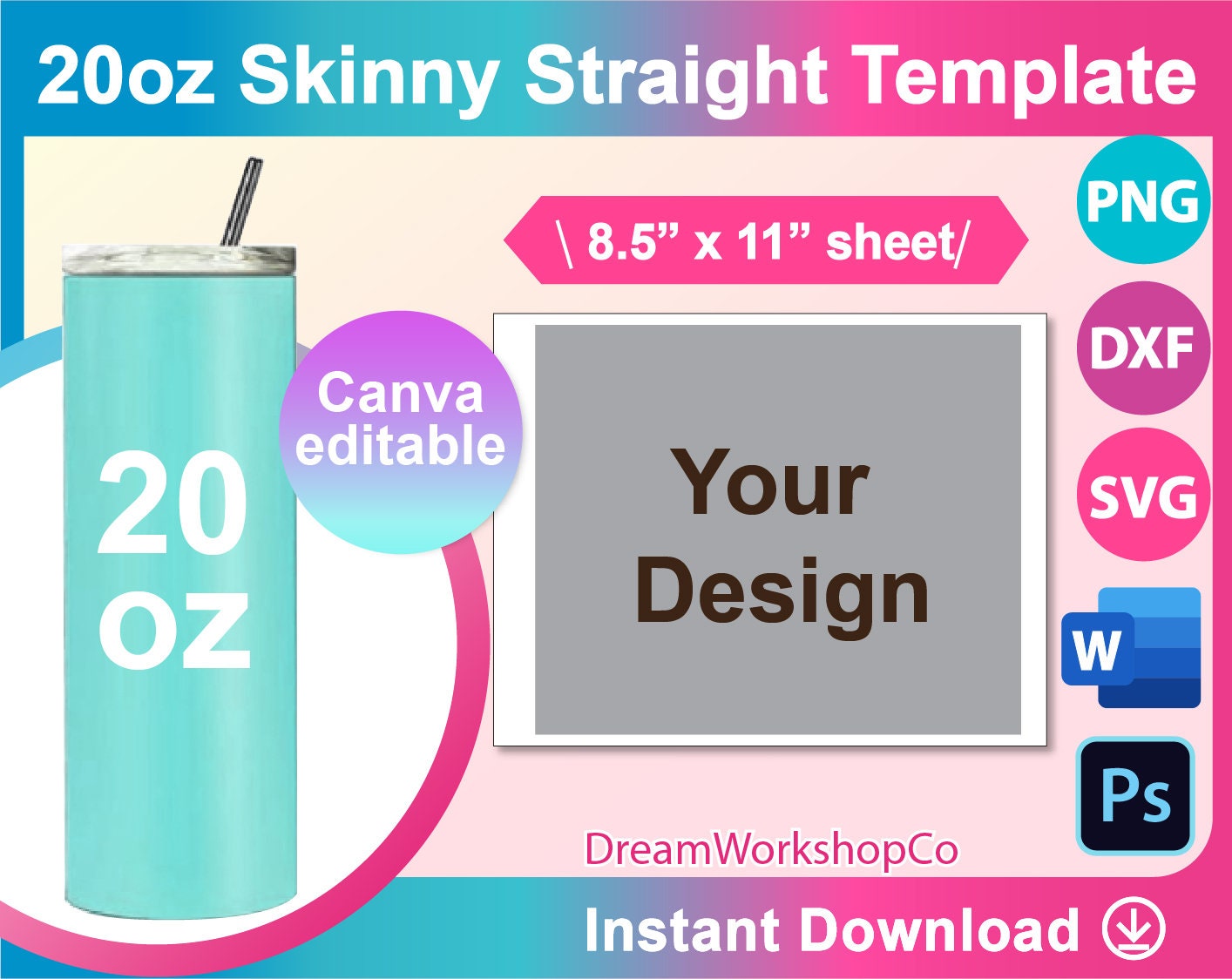 Sugar Drip Sleeve Holder SVG Template for Skinny Tumbler 20 0z