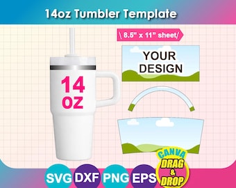 14oz Travel Mug Template: Sublimation, Canva, SVG, Dxf, PNG, EPS (Digital Download)