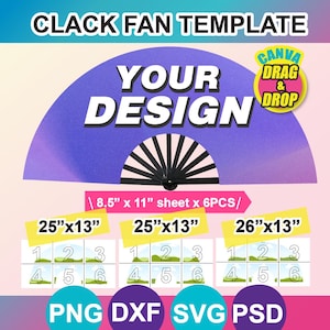 Clack Fan Sublimation Template: Chinese Hand Fan (8.5x11" Sheet) (Canva, PSD, PNG, SVG)