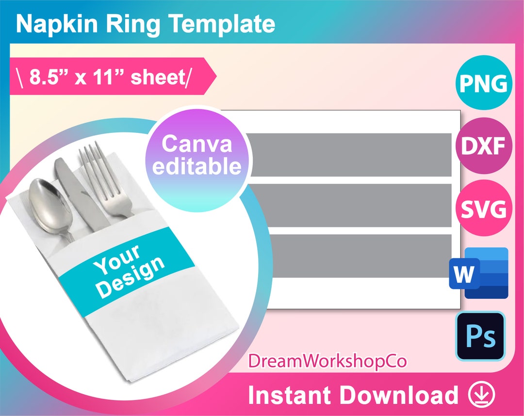 Napkin Ring Template, Scalloped Napkin Ring Template, Canva, Ms Word