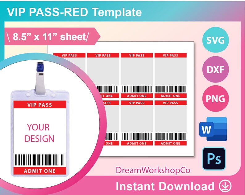 VIP Pass Red Color Template Invitation Template SVG DXF Ms | Etsy