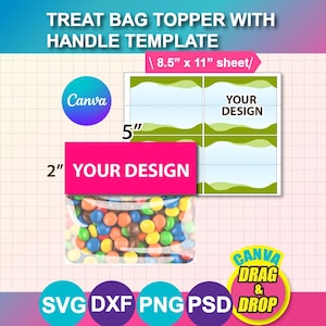 5 inch width Treat Bag Topper Template, SVG, DXF, Canva, Ms word Docx, Png, PSD, 8.5"x11" sheet, Printable
