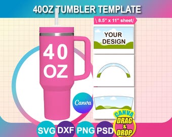 40oz Tumbler Template: Sublimation Design, Canva & Word, Canva, SVG, PNG, PSD (instant Download)