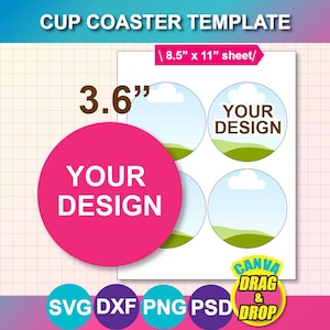 Cup Coaster Template: Canva Drag & Drop, SVG, PNG, PSD (Digital Download) image 1